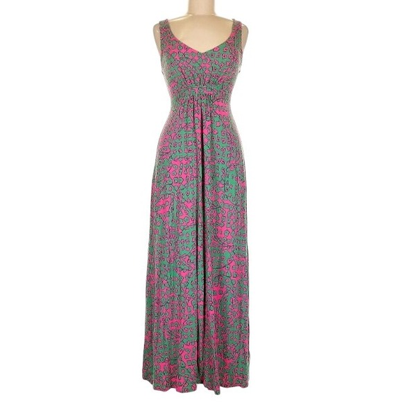Boden Sleeveless‎ Empire Waist Maxi Dress Pink Green Floral Mod Print US 6R - Picture 7 of 13